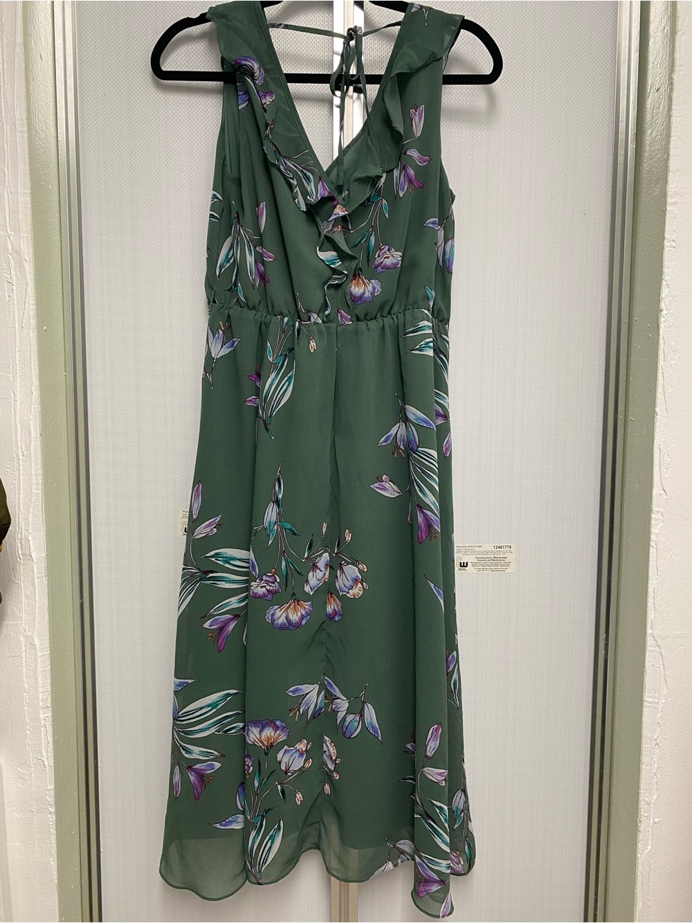 RACHEL Rachel Roy Green Floral Ruffle V-Neck Midi Dress